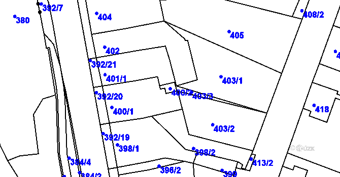 Parcela st. 400/2 v KÚ Dubí-Bystřice, Katastrální mapa