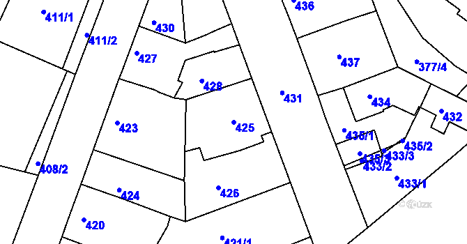 Parcela st. 425 v KÚ Dubí-Bystřice, Katastrální mapa