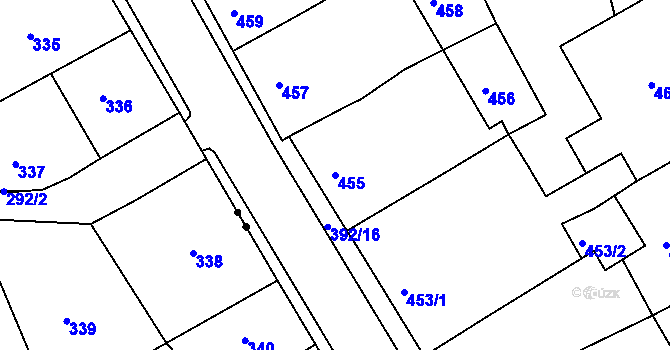 Parcela st. 455 v KÚ Dubí-Bystřice, Katastrální mapa