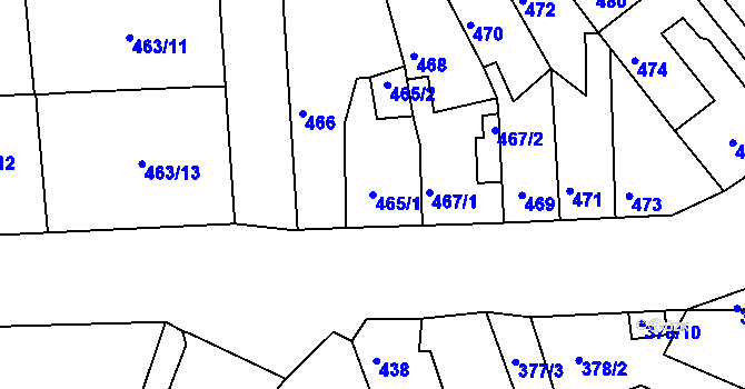Parcela st. 465/1 v KÚ Dubí-Bystřice, Katastrální mapa