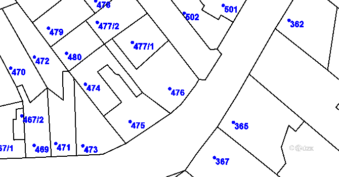 Parcela st. 476 v KÚ Dubí-Bystřice, Katastrální mapa