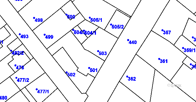 Parcela st. 503 v KÚ Dubí-Bystřice, Katastrální mapa
