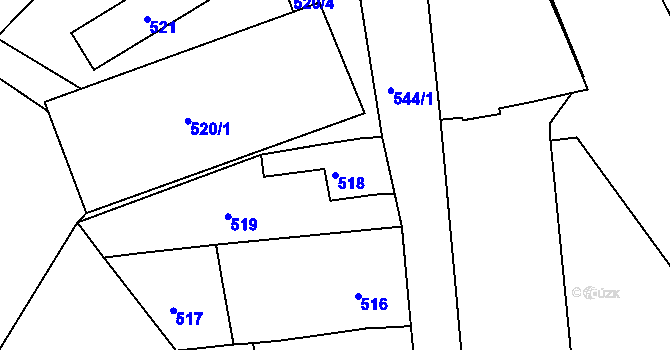 Parcela st. 518 v KÚ Dubí-Bystřice, Katastrální mapa