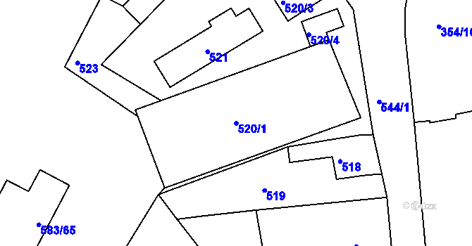 Parcela st. 520/1 v KÚ Dubí-Bystřice, Katastrální mapa