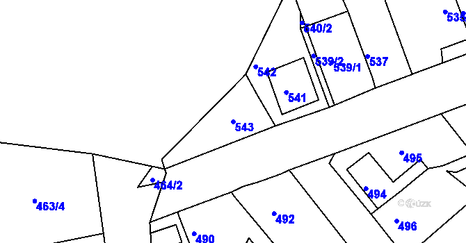 Parcela st. 543 v KÚ Dubí-Bystřice, Katastrální mapa