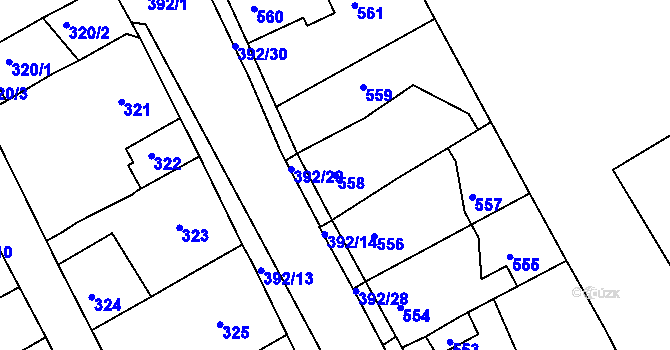 Parcela st. 558 v KÚ Dubí-Bystřice, Katastrální mapa