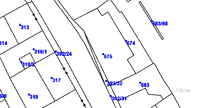 Parcela st. 575 v KÚ Dubí-Bystřice, Katastrální mapa
