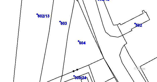 Parcela st. 604 v KÚ Dubí-Bystřice, Katastrální mapa