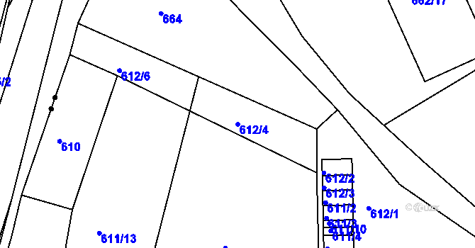 Parcela st. 612/4 v KÚ Dubí-Bystřice, Katastrální mapa