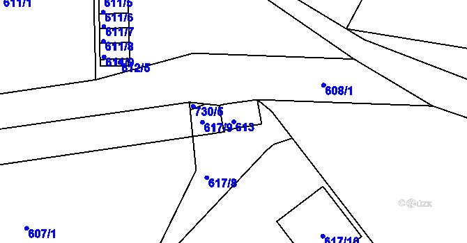 Parcela st. 613 v KÚ Dubí-Bystřice, Katastrální mapa