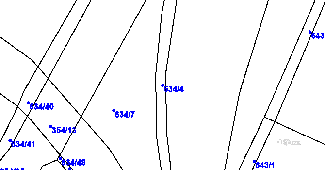 Parcela st. 634/4 v KÚ Dubí-Bystřice, Katastrální mapa
