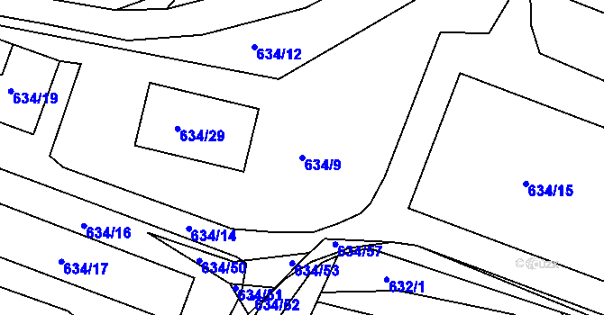 Parcela st. 634/9 v KÚ Dubí-Bystřice, Katastrální mapa