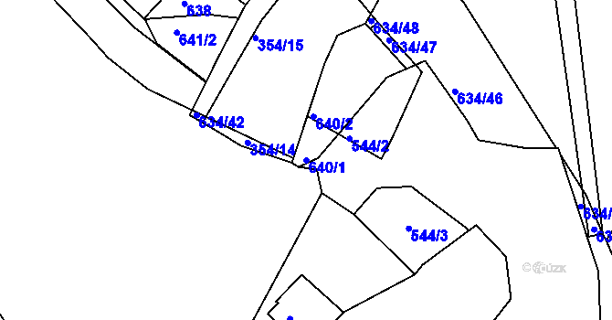 Parcela st. 640/1 v KÚ Dubí-Bystřice, Katastrální mapa