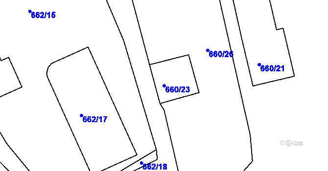 Parcela st. 660/23 v KÚ Dubí-Bystřice, Katastrální mapa