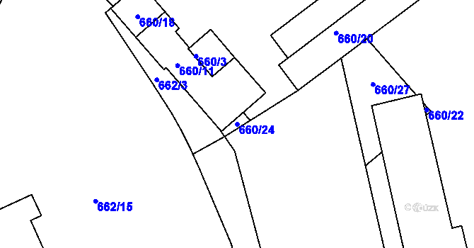 Parcela st. 660/24 v KÚ Dubí-Bystřice, Katastrální mapa