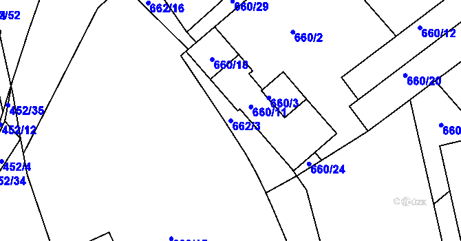 Parcela st. 662/3 v KÚ Dubí-Bystřice, Katastrální mapa