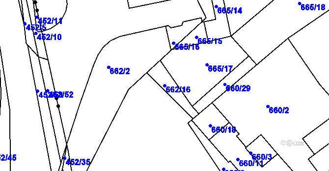 Parcela st. 662/16 v KÚ Dubí-Bystřice, Katastrální mapa