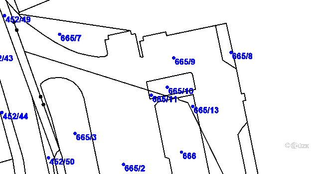 Parcela st. 665/10 v KÚ Dubí-Bystřice, Katastrální mapa