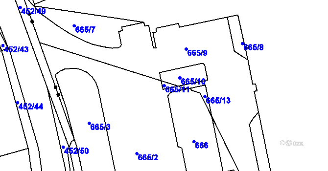 Parcela st. 665/11 v KÚ Dubí-Bystřice, Katastrální mapa