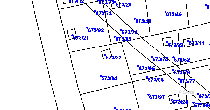 Parcela st. 673/22 v KÚ Dubí-Bystřice, Katastrální mapa