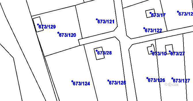 Parcela st. 673/28 v KÚ Dubí-Bystřice, Katastrální mapa