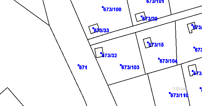 Parcela st. 673/32 v KÚ Dubí-Bystřice, Katastrální mapa