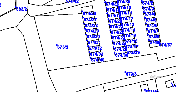 Parcela st. 674/32 v KÚ Dubí-Bystřice, Katastrální mapa