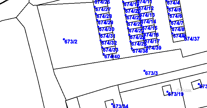 Parcela st. 674/40 v KÚ Dubí-Bystřice, Katastrální mapa