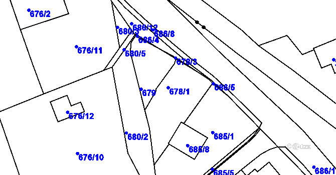 Parcela st. 678/1 v KÚ Dubí-Bystřice, Katastrální mapa