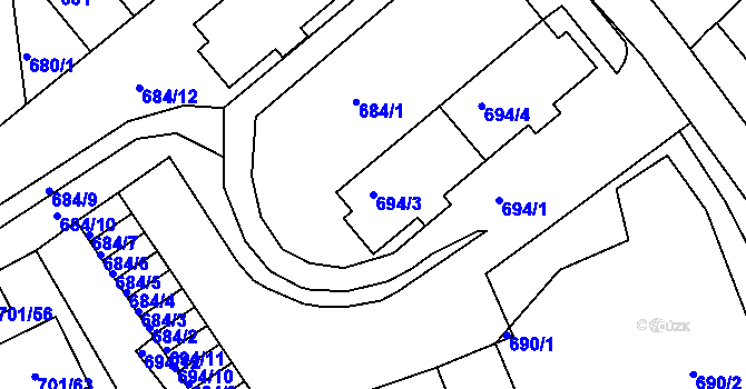 Parcela st. 694/3 v KÚ Dubí-Bystřice, Katastrální mapa