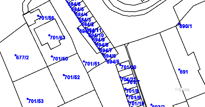 Parcela st. 694/6 v KÚ Dubí-Bystřice, Katastrální mapa