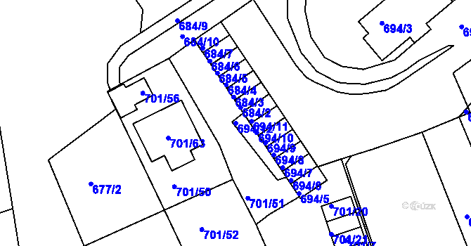 Parcela st. 694/12 v KÚ Dubí-Bystřice, Katastrální mapa