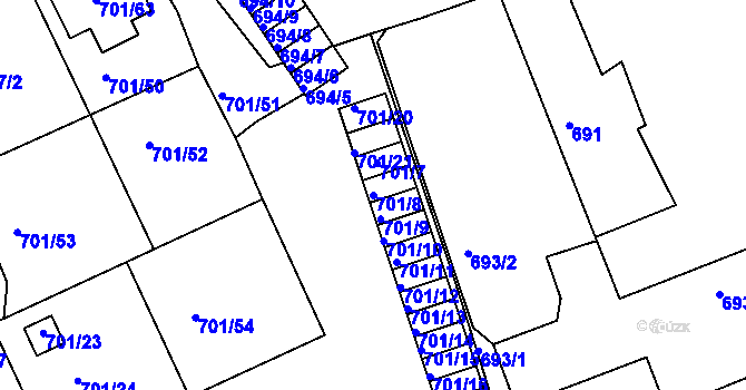Parcela st. 701/8 v KÚ Dubí-Bystřice, Katastrální mapa
