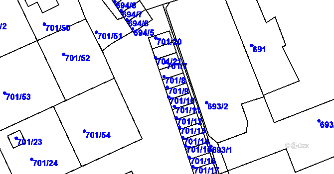 Parcela st. 701/9 v KÚ Dubí-Bystřice, Katastrální mapa