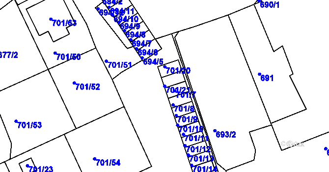 Parcela st. 701/21 v KÚ Dubí-Bystřice, Katastrální mapa