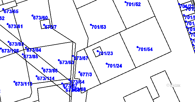 Parcela st. 701/23 v KÚ Dubí-Bystřice, Katastrální mapa