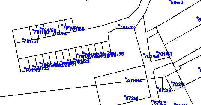 Parcela st. 701/25 v KÚ Dubí-Bystřice, Katastrální mapa