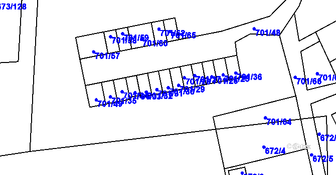 Parcela st. 701/30 v KÚ Dubí-Bystřice, Katastrální mapa