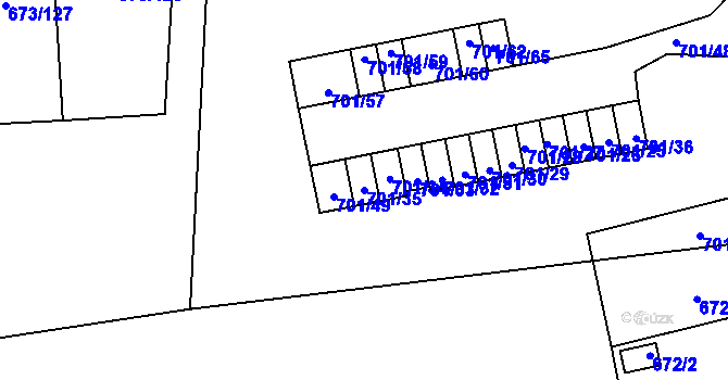 Parcela st. 701/35 v KÚ Dubí-Bystřice, Katastrální mapa