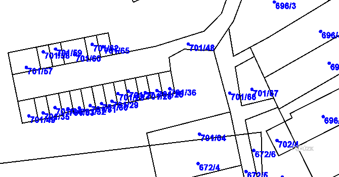 Parcela st. 701/36 v KÚ Dubí-Bystřice, Katastrální mapa