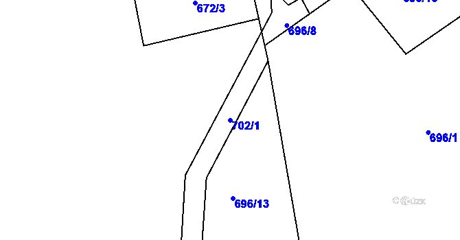 Parcela st. 702/1 v KÚ Dubí-Bystřice, Katastrální mapa