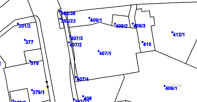 Parcela st. 407/1 v KÚ Dubí-Bystřice, Katastrální mapa