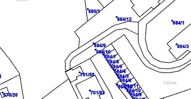 Parcela st. 684/10 v KÚ Dubí-Bystřice, Katastrální mapa