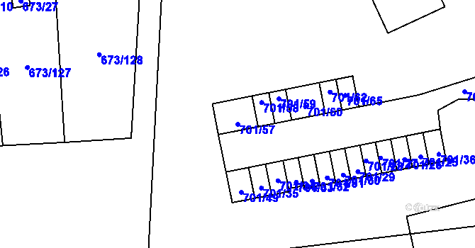 Parcela st. 701/57 v KÚ Dubí-Bystřice, Katastrální mapa