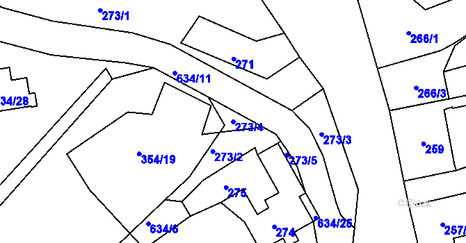 Parcela st. 273/4 v KÚ Dubí-Bystřice, Katastrální mapa