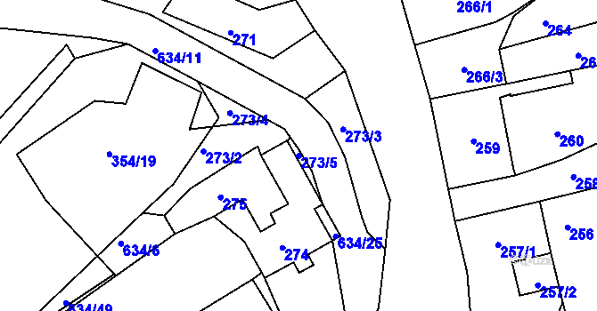 Parcela st. 273/5 v KÚ Dubí-Bystřice, Katastrální mapa