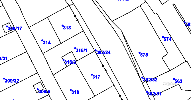 Parcela st. 392/24 v KÚ Dubí-Bystřice, Katastrální mapa