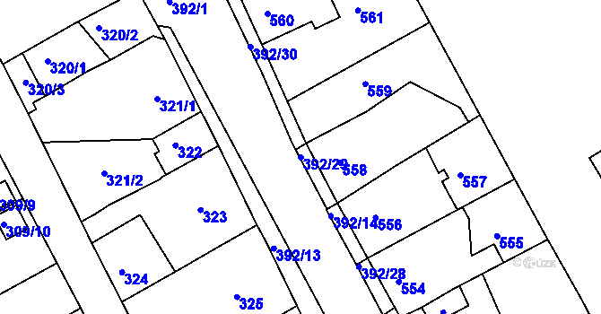 Parcela st. 392/29 v KÚ Dubí-Bystřice, Katastrální mapa