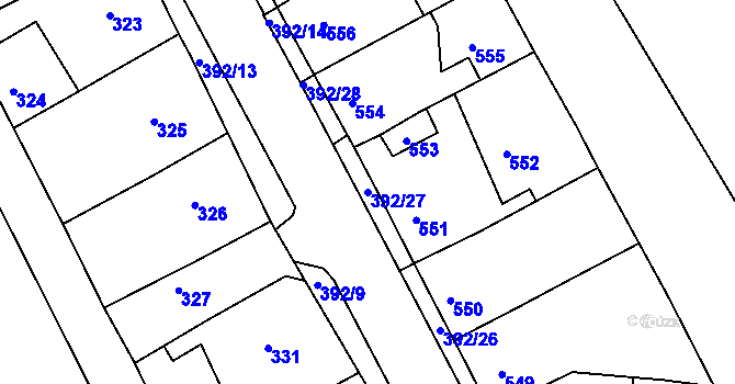 Parcela st. 392/27 v KÚ Dubí-Bystřice, Katastrální mapa