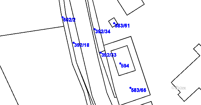 Parcela st. 392/33 v KÚ Dubí-Bystřice, Katastrální mapa